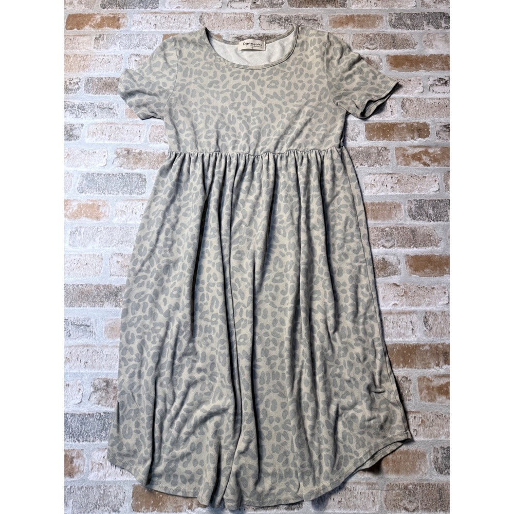 Impressions Boutique Grey Leopard Print Babydoll Dress Short Sleeve Small